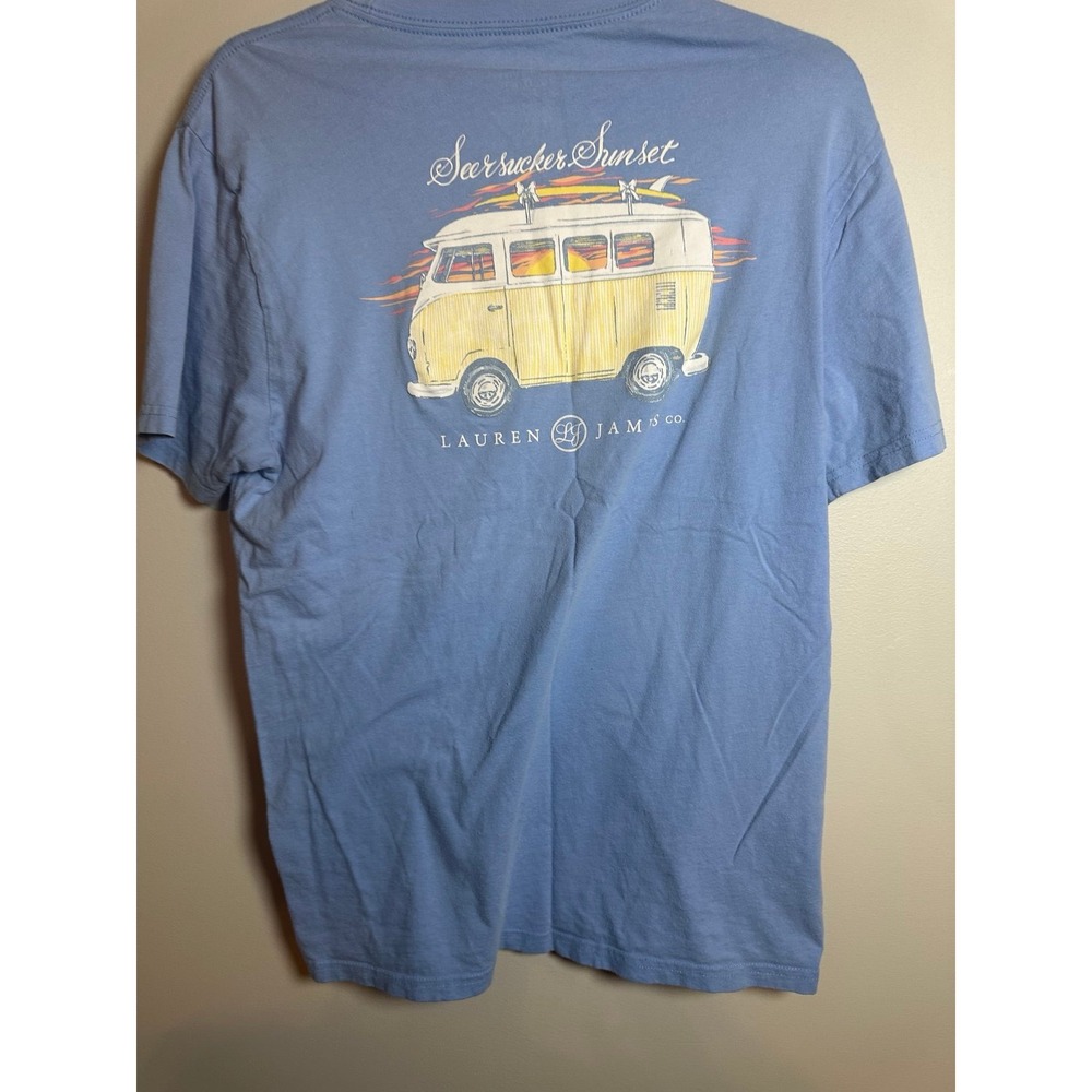 Lauren James & Co Seersucker Sunset Surf Van Graphic Pocket T Shirt